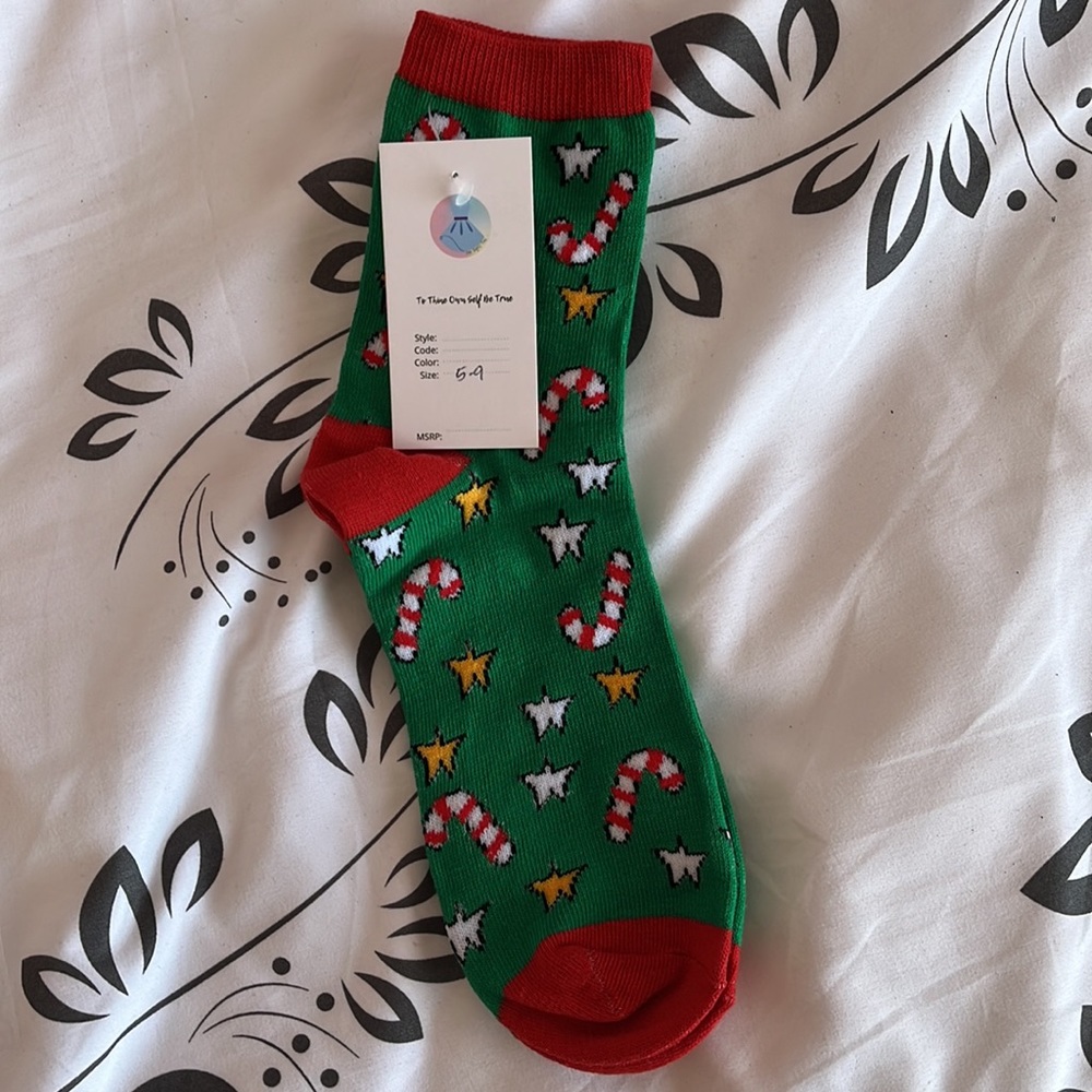 Candy Cane and Stars Christmas Socks